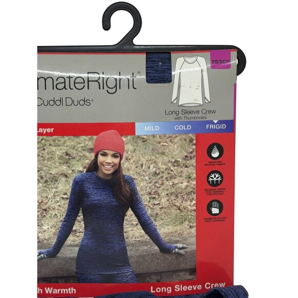 NWT Cuddl Duds ClimateRight XS Women Plush Warmth LS Crew Navy Winter Base Layer - Picture 2 of 3